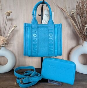 Sky Blue Mini Tote Bag Removable Adjustable Crossbody Strap And Matching Wallet